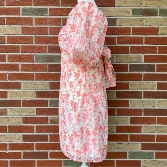 ☀️ NWT Adelyn Rae Collen Floral Eyelet Puff Sleeve Mini Dress in Flamingo - Picture 6 of 16
